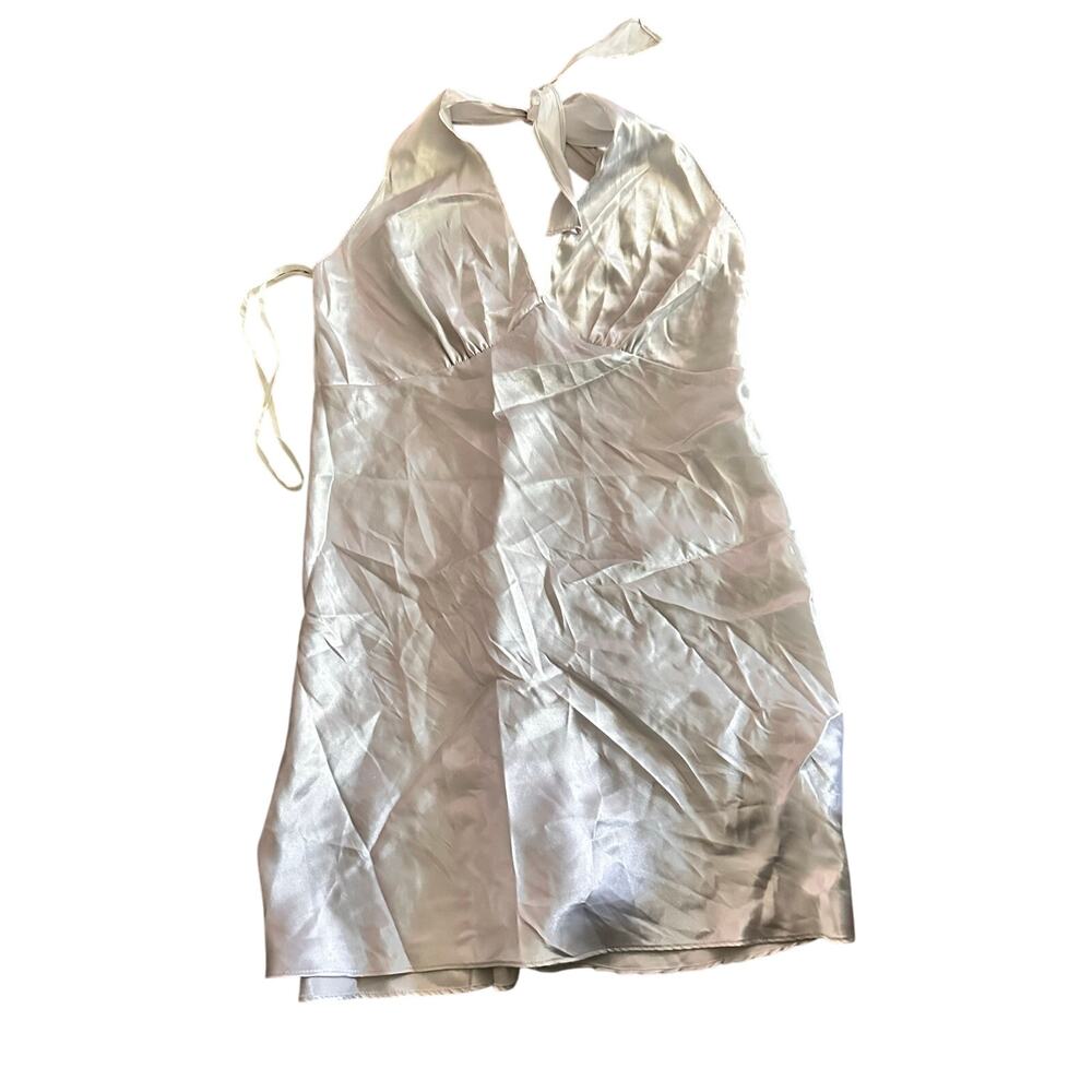 Frederick's of Hollywood Silver Silky Halter Dress Lingerie Size Medium